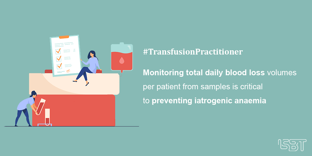 ISBTCO's tweet photo. #TransfusionPractitioner
Monitoring total daily #bloodloss volumes per patient from samples is critical to preventing iatrogenic anaemia. Transfusion practitioners can help you investigate the total volume of blood sampling to identify patients at risk for #iatrogenicanaemia. https://t.co/99nHc2I9CD