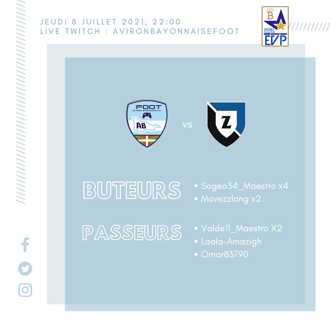 Après un adversaire forfait et 6 points supplémentaires en PES Pro League, double victoire hier pour la dernière rencontre de EVP Pro League ! 🔥

⚽⚽⚽⚽ <a href="/GeoffreyRigaud/">sogeo34</a> 
⚽⚽ Movezzlang
👟👟 <a href="/KevinMaestro11/">Kevin Maestro</a> 
👟 Laala-Amazigh
👟 Omar83790

💻 Replay : twitch.tv/videos/1080690…