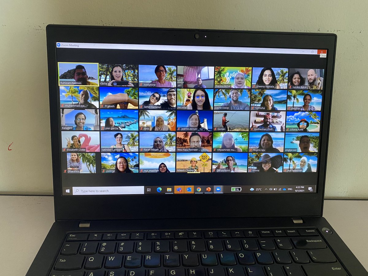 Full staff in attendance at our <a href="/TenbyPenang/">Tenby Schools Penang</a> end of term virtual beach party! Staff awards, raffle prize draw, hilarious face smash game and Escape Room challenge. One week to go!