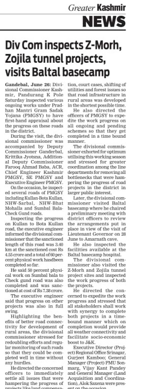 NhidclSrinagar's tweet photo. Divisional Commissioner Kashmir visit to Z-Morh and Zojila Tunnel along with the administration of Distt-Ganderbal. Div Com was accompanied by Executive Director, Nhidcl Srinagar with GM (P) and GM (LA&amp;COORD) and other staff. https://t.co/uHIf1HxebQ