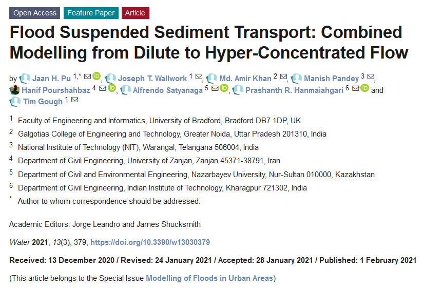 JadeWei0109's tweet photo. Flood Suspended Sediment Transport: Combined Modelling from Dilute to Hyper-Concentrated Flow (by Jaan H. Pu et al.)
🆓 access by https://t.co/w5zuMZRqsL
@UniofBradford @NUedukz @Water_MDPI
#HyperConcentration
#DiluteConcentration
#SuspendedSedimentTransport
#Flood
#FlowDepth https://t.co/c9rfrGgXcb