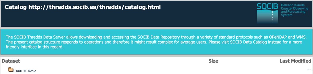 socib_es's tweet photo. 💻🌊Use the #SOCIB #THREDDS #DataServer #free of charge
 
👉Explore &amp; access #SOCIB #DataRepository through a variety of standard services such as OPeNDAP protocol, Web Map Service, Web Coverage Service &amp; #NetCDF Subset Services
🔗https://t.co/X3NIuM2yN6
#JERICOS3 #VirtualAccess https://t.co/3giUgmFpxg