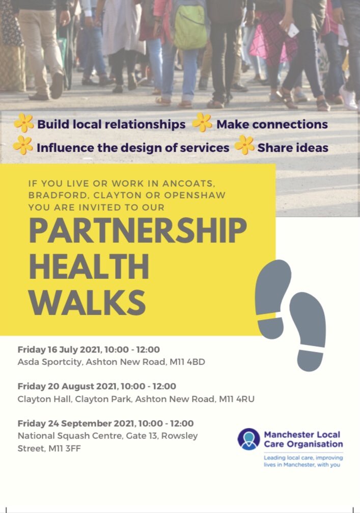 Looking forward to walking and talking at our monthly partnership walk. We’d love you to join us #connect @mcrlco @OneMcr @McrSettlement @justlifeuk @RainbowHaven1 @ReviveCharityUK @TheOrangeClub1 @MCCClaytonOshaw @MCCAncoatsBwick @buzzmanc @LocalityNorth