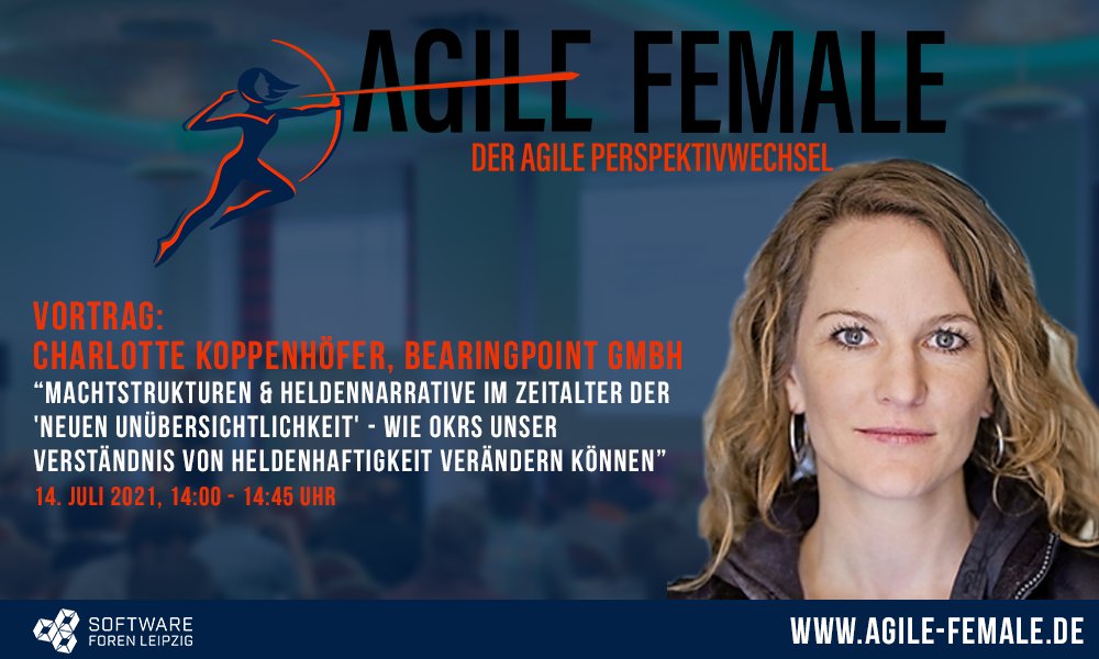 Agile_Female's tweet photo. Charlotte liefert in ihrem Vortrag einen Anstoß zu Reflexion über Heroismus vs. Postheroismus. Dabei behält sie das eigene Mindset im Blick und reflektiert heroische Kultur in Organisationen. Welche Wirkmacht haben OKRs dabei? 
https://t.co/xTPpuX8E7l #AgileFemale https://t.co/pn1jBINRJr