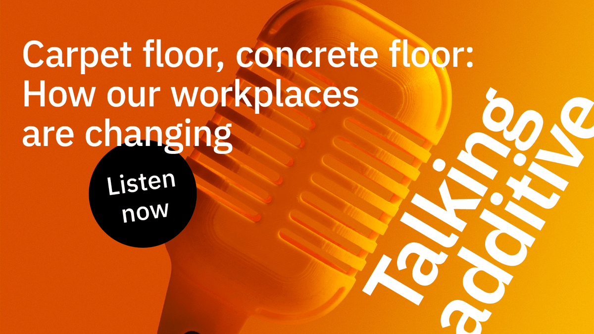 Ultimaker's tweet photo. Concrete floor, carpet floor. Who can tell? Listen to this week’s #TalkingAdditive to discover how 3D printing is revolutionizing the ways we work in the post-COVID era. Listen here 👉 https://t.co/LRD7aKB4tw https://t.co/zirfGuoZRF