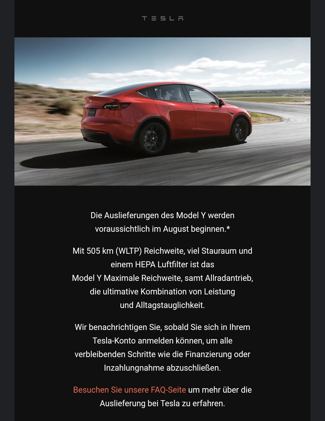 Tesla_Adri on X: Tesla is sending out emails informing model y reservation  holders of model y deliveries in August. And yes, it'll include the HEPA  filter with bioweapon defense mode.  /