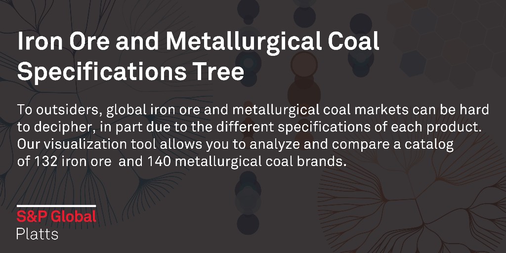 SPGEnergyMetal's tweet photo. 🔍 132 iron ore products 
🔍 140 metallurgical coal products

Explore the @plattsmetals Iron Ore &amp; Metallurgical Coal #SpecTree to keep track of individual specifications. Have fun! ▶️ https://t.co/tDO9l7yh97

#ironore #metcoal #cokingcoal #Plattsinteractive #dataviz https://t.co/pY7eYMLmdW