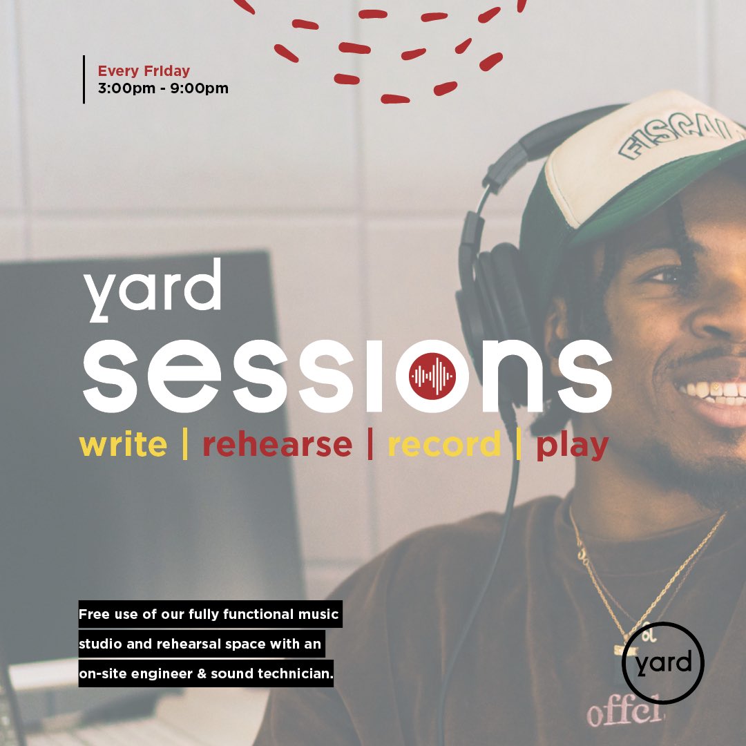 Introducing… YARD SESSIONS 🎼⁣⁣⁣⁣
⁣as part of our FREE YARD offer and our response to the needs of artists and music makers in our eco-system. 

We want to tackle some of the barriers that they face by providing folx with a FREE space to rehearse, record and play from 3-9pm