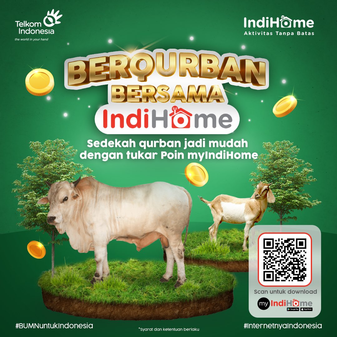 IndiHome's tweet photo. Bersedekah qurban jadi lebih mudah dengan menukarkan poin myIndiHome! Download aplikasi myIndiHome di link https://t.co/hiQVwhKF42 dan Mari berqurban bersama IndiHome. Periode penukaran sampai tgl 20 Juli 2021 https://t.co/jGx2tGpYjA