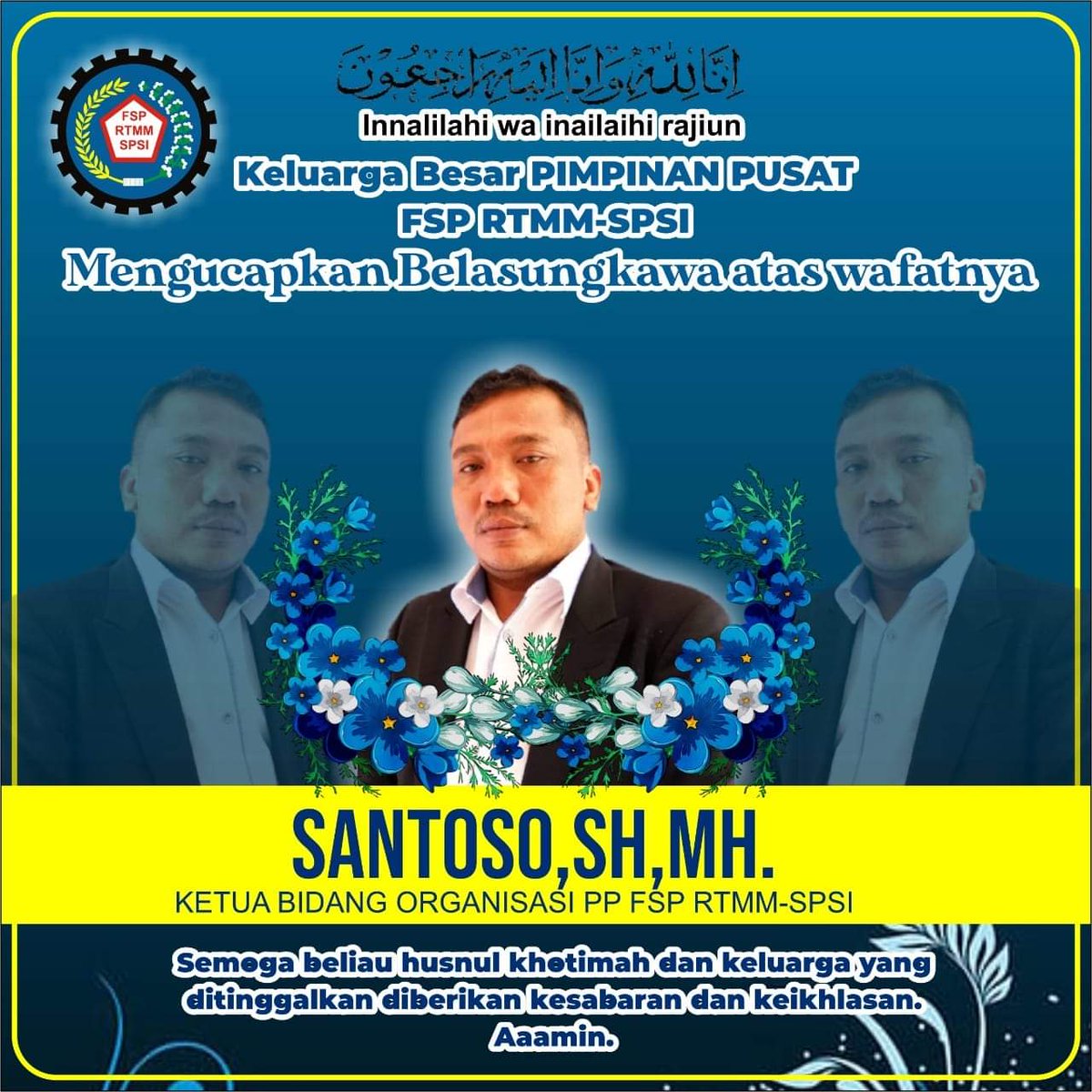 UnionBoosterALL's tweet photo. Selamat jalan bung @SantosoRTMM semoga khusnul khotimah #RTMMberduka https://t.co/zxNSGmnBUf