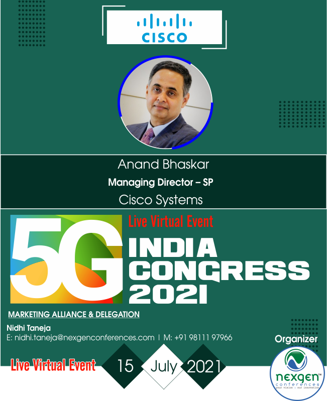 NexgenConferen1's tweet photo. #MeetOurSpeaker #SpeakingatNGC5G #NGC5G
Mr. #AnandBhaskar l Managing Director - SP at @CiscoNetworking speaking at 5G India Congress 2021 l Virtual Event l July 15 |
10:30 AM to 2:30 PM
Register Here: https://t.co/RzXW08cC8K
#5G #fifthgeneration #transceiver #smallcells https://t.co/t0qFbxM2Sk