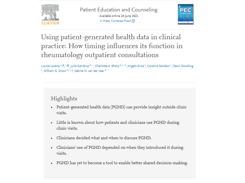 CfE_UoM's tweet photo. 📢 New Paper!

Find out how and when #patient-generated #health #data (#PGHD) is used in clinical consultations between people with #rheumatoid #arthritis (RA) and rheumatologists!

Full 📖➡ https://t.co/aeiuXHxWNT

#WhyWeDoResearch #RheumTwitter #DigEpi #WeAreVersusArthritis https://t.co/UvLLr4xBJb