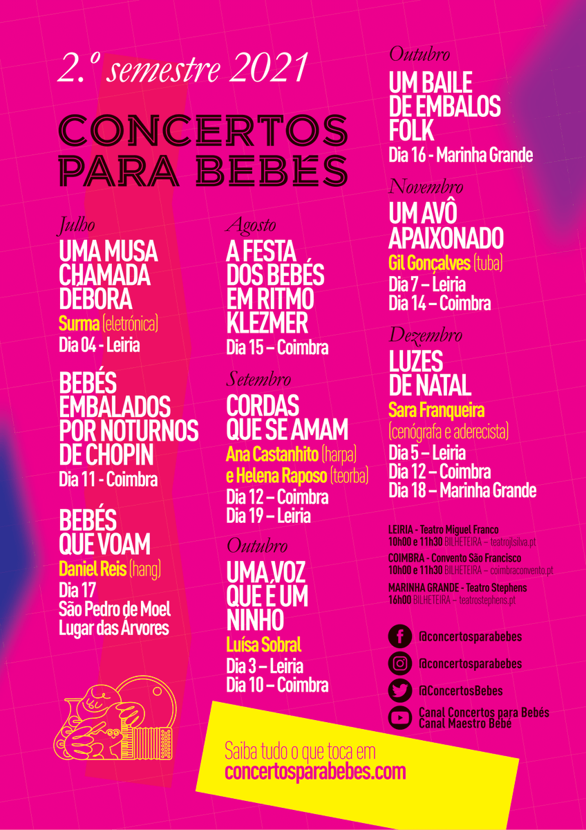ConcertosBebes's tweet photo. Concerts for Babies 2021 - Season 2 is here! ✨
Get to know the Dates!
So many special concerts with beautiful sounds, colours and smiles. 🎷
MORE INFO at https://t.co/Fu9PbyTdaT
Production by MUSICALMENTE
https://t.co/qwAy81R6yk
#concertsforbabies #musicalmente https://t.co/hBRZrkTrsM