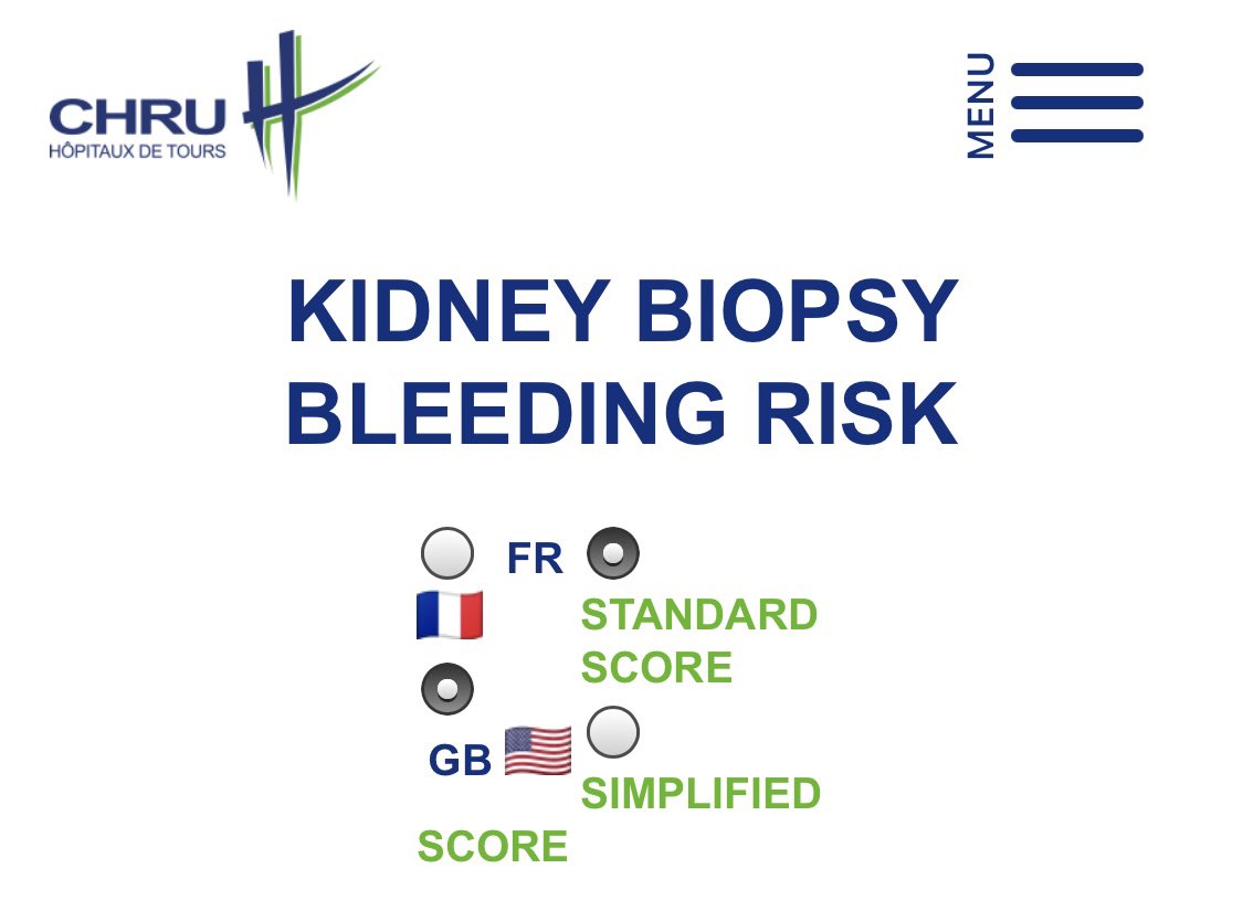 Sharing 💉 "Kidney Biopsy Bleeding Risk Score" 💉 for percutaneous and transjugular kidney biopsies.: chu-tours.fr/kidney-biopsy-…
based on the @CJASN 2020;15(11):1587-1594 (PMID: 33060158) paper.
By <a href="/JM_Halimi/">halimi jean-michel</a> <a href="/PhilippeGatault/">Gatault</a> <a href="/Sautenet/">Sautenet Bénédicte</a> et al
<a href="/CHRU_Tours/">CHRU de Tours</a> @FacmedTours 👌🏻