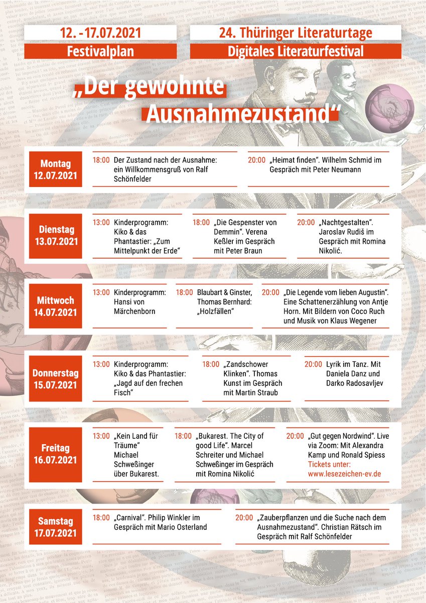 #ThüringerLiteraturtage 
12.-17. Juli auf youtube.com/c/Literaturburg

Das gesamte Programm gibt’s hier: