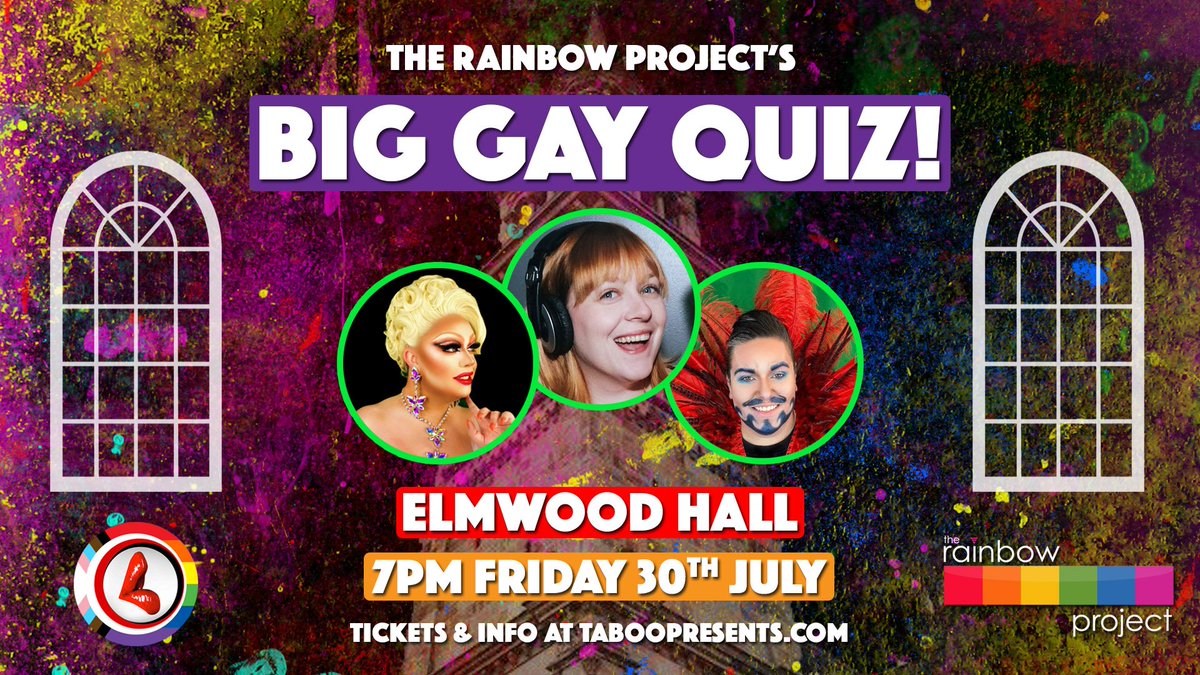 TabooPresents's tweet image. Tix for the @TRPNI BIG GAY QUIZ in Elmwood Hall on Fri 30th July are now on sale from taboopresents.com - Some ground rules to keep us right, full info on the website. Hope to see you there with @emro, @ghothips  &amp;amp; @electralacunt providing the craic. All for a great cause!