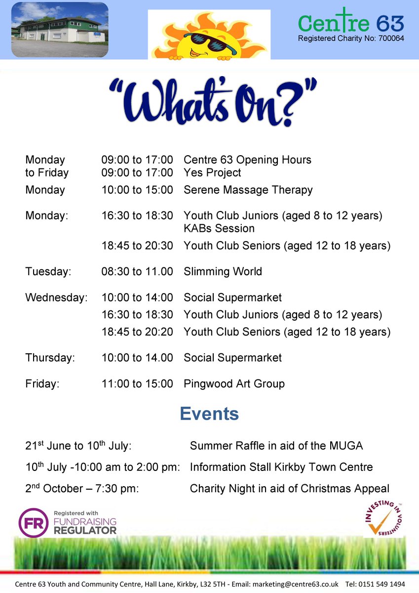 WHAT'S ON AT CENTRE 63?

Please see our Calendar below.  This will be updated in the next few weeks.