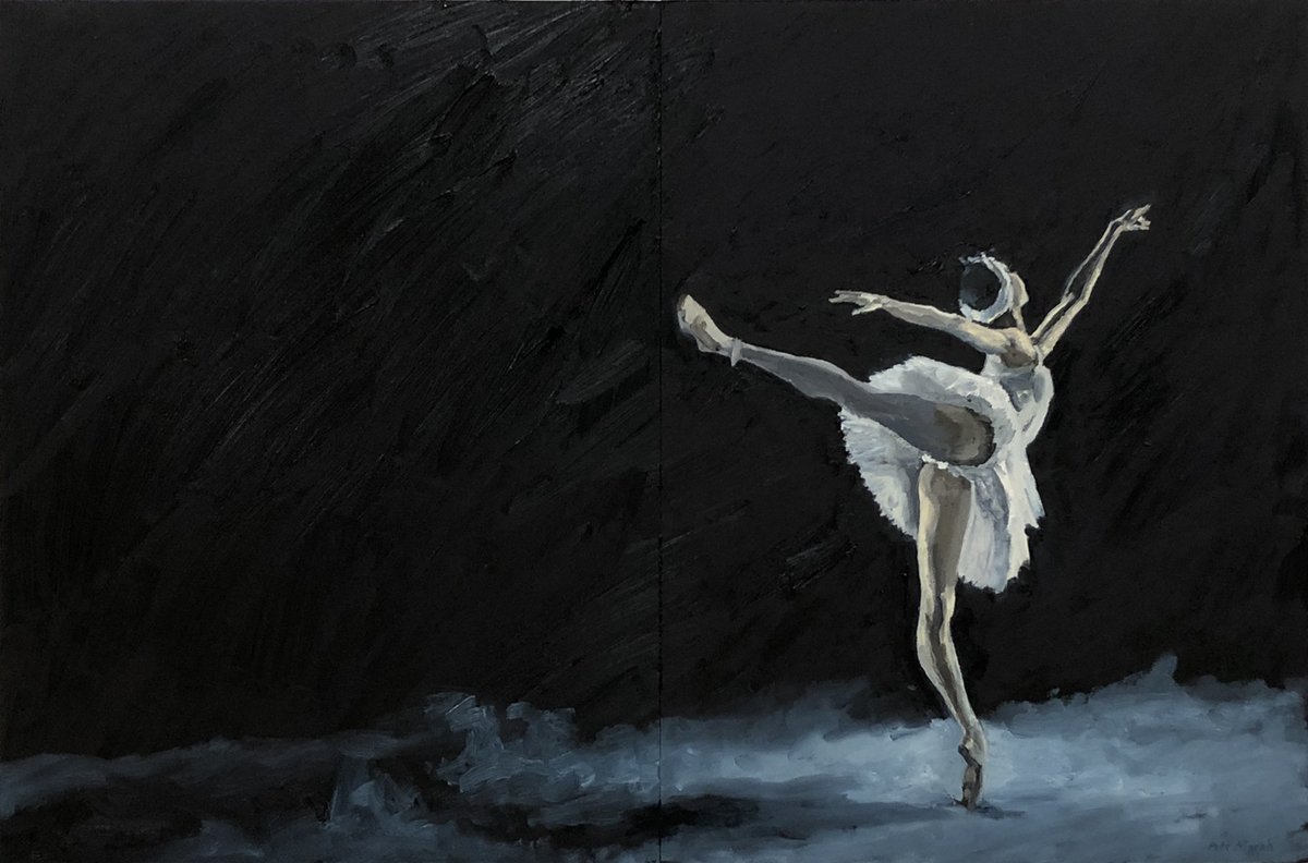 PeteMarshArt's tweet photo. Currently available from #NumberFourGallery, "Swan Lake No.7" oil on board. @CelineGittens @BRBontour @VisitScotland #StAbbs #ballet #swanlake #ballerina @The_Lowry #TheLowryTheatre #Tchaikovsky #oilpainting #artgallery https://t.co/CayxI51NAD