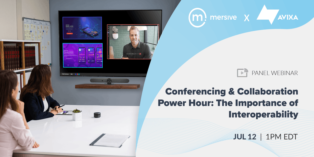 Mersive's tweet photo. Webinar Alert! Join Mersive CTO &amp; Founder Christopher Jaynes, PhD, and other industry leaders for Monday's @AVIXA Power Hour for a discussion about the importance of conferencing interoperability. Learn more and register here: https://t.co/mHxCmnYWcy

#AVTweeps #ProAV https://t.co/ITeGOEgveR