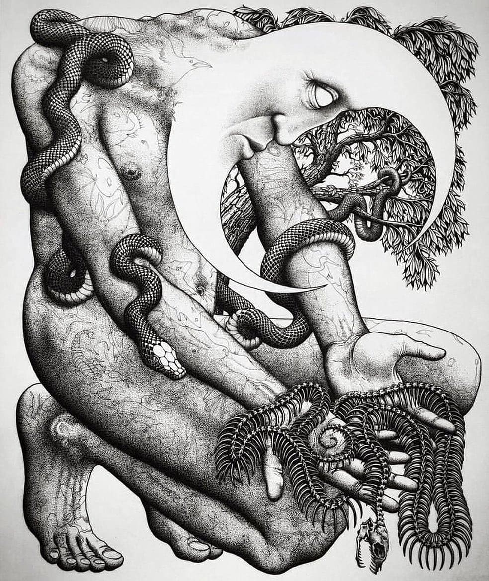 PClickmoh's tweet photo. Stippling design art 🎭🎨☺️☺️
#art #artist #painting #artwork #drawing #arte #instaart #acetate #creative #natureart #paint #screenprintinglife #screenprinting #darkart #occult #insta_blackwork #artistsoninstagram #artistsofinstagram #nature #wip #penandink #snakes https://t.co/rozrE5XlUP