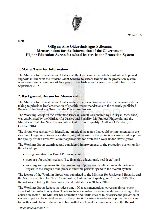*𝐍𝐞𝐰* on  <a href="/ExploringDP/">ExploringDirectProvision</a> 𝘛𝘩𝘦 𝘋𝘪𝘳𝘦𝘤𝘵 𝘗𝘳𝘰𝘷𝘪𝘴𝘪𝘰𝘯 𝘍𝘪𝘭𝘦𝘴 Government  @merrionstreet memoranda and decisions on #directprovision in 2015 including on the McMahon Report &amp; access to higher education for persons seeking protection exploringdirectprovision.ie/wp-content/upl…