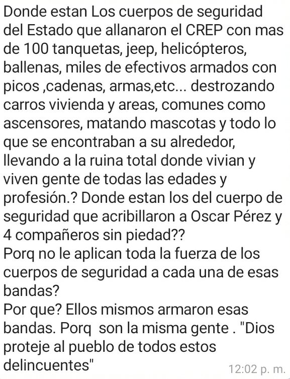 #9Jul #ElParaíso En medio de los conflictos de la Cota 905 una vecina del CREP (Los Verdes) pregunta ¿dónde están los Cuerpos de Seguridad del Estado? #HastaCuando #NoMásBalas
