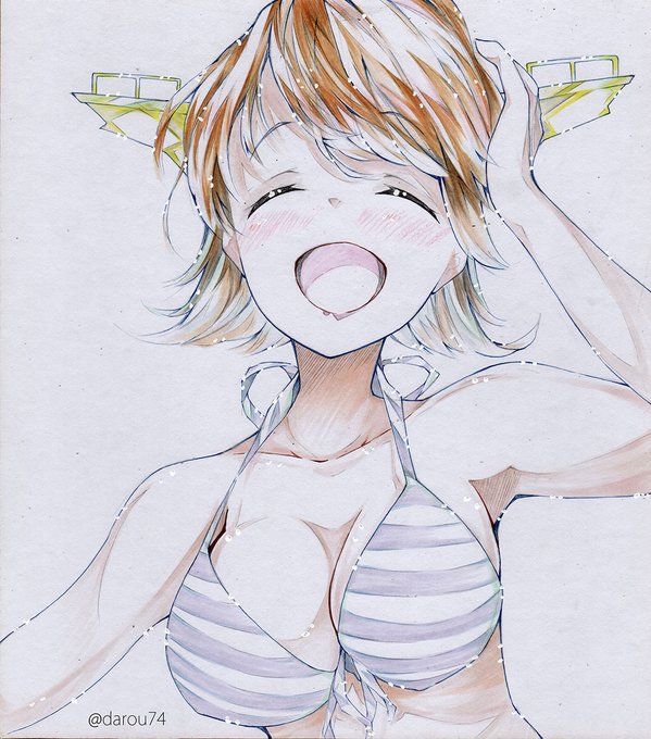 水着にっこり比叡さん。
お姉さまにも!恋も!負けません!
えへ～ 