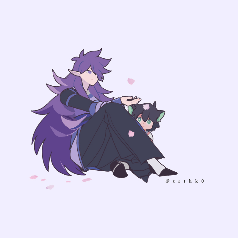 luoxiaohei multiple boys 2boys long hair animal ears black hair purple hair cat ears  illustration images