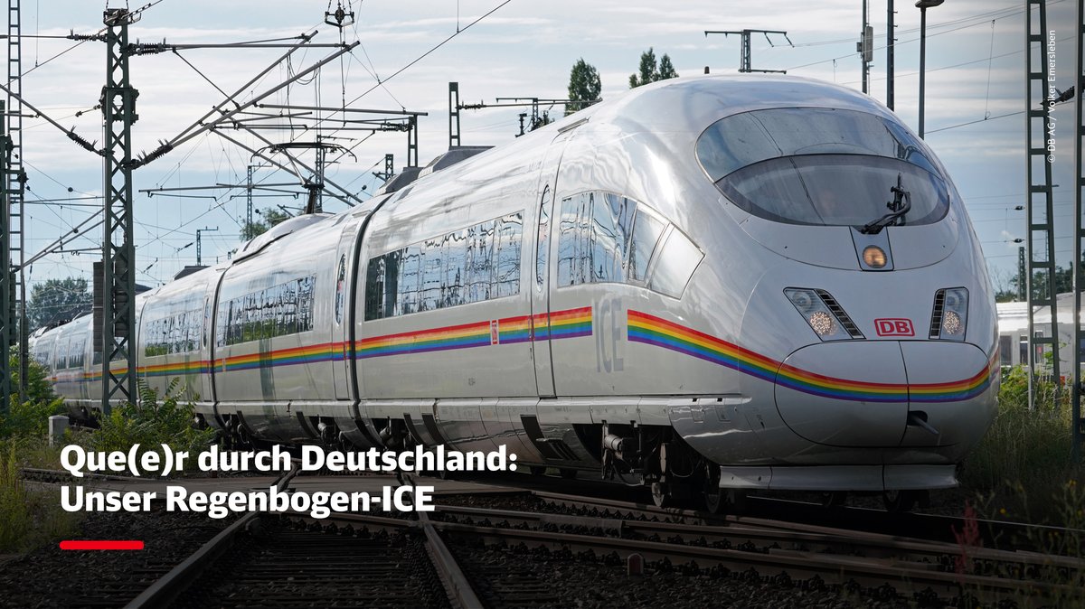 #Pride ist für uns nicht nur ein Monat, sondern eine Haltung! Deshalb ist seit heute unser #railbow-ICE que(e)r durch Deutschland für Euch unterwegs. Damit feiern wir das 10-jährige Bestehen unseres LGBTIQ*-Mitarbeitenden-Netzwerks! Mehr: deutschebahn.com/de/presse/pres… #Einziganders