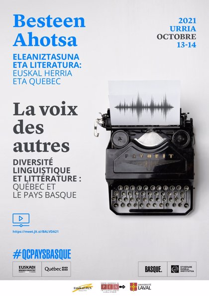 etxepareinst's tweet photo. 📢 'Besteen ahotsa', hizkuntza ez hegemonikoetako literatura eta hizkuntza-aniztasunaren inguruko kongresua antolatu dugu @EUSKALPEN @PENquebec eta @universitelaval-ekin
🗣️️ Hizlari edo entzule bezala parte hartu dezakezu
🔗 https://t.co/EwJWy6guCy https://t.co/EkvpUV0a1N