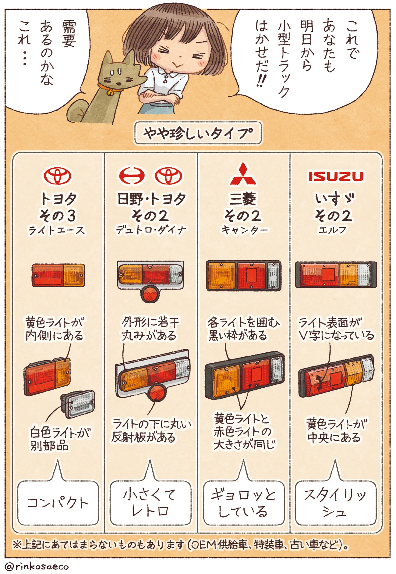 テールライトで小型トラックメーカーを見分ける方法がこちら！