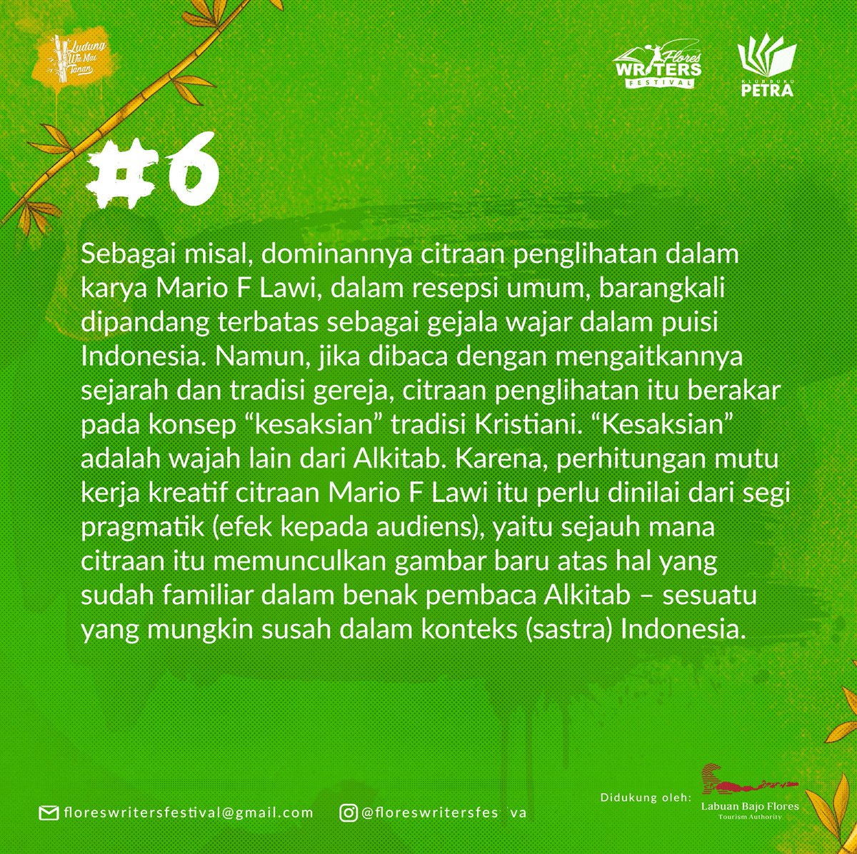 floreswritersf1's tweet photo. Aktivitas-aktivitas kepenulisan dan penerbitan di Flores hari-hari ini adalah jalan sunyi di antara perkembangan isu lainnya, termasuk mulai tumbuh dan maraknya iklim literasi dan kesusastraan dalam konteks yang paling dekat dengannya: NTT. https://t.co/YYibfimALf