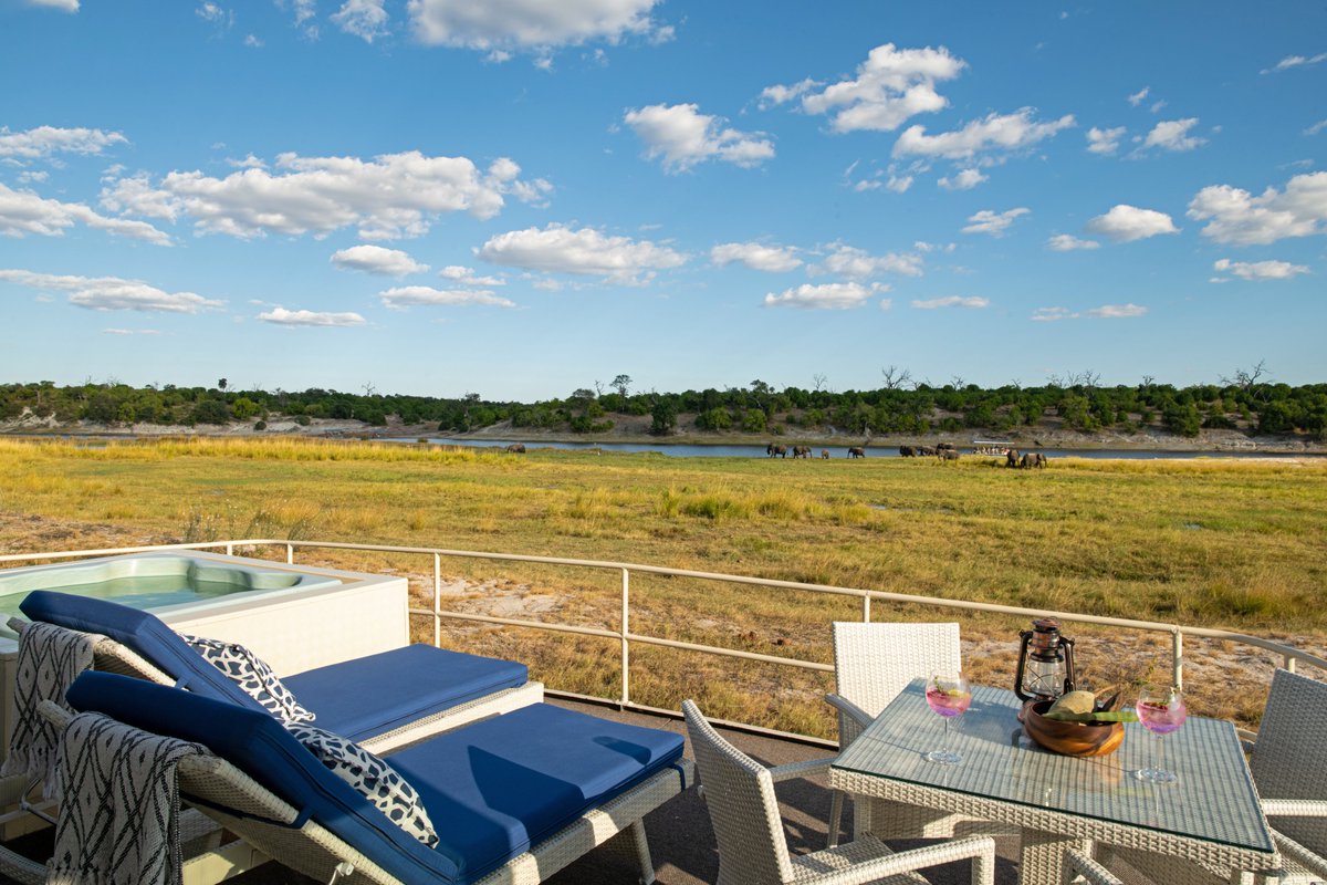 ZQCollection's tweet photo. The magnificent Chobe River rises in the Angola highlands &amp; winds its way to the Zambezi River, flanked by forests, floodplains &amp; woodlands. The Chobe Princess pool deck is the best place to catch all the action.🐘

#choberiver #chobeprincess #adrica #floatinghotel #luxurytravel https://t.co/lLgw1GBW4Z
