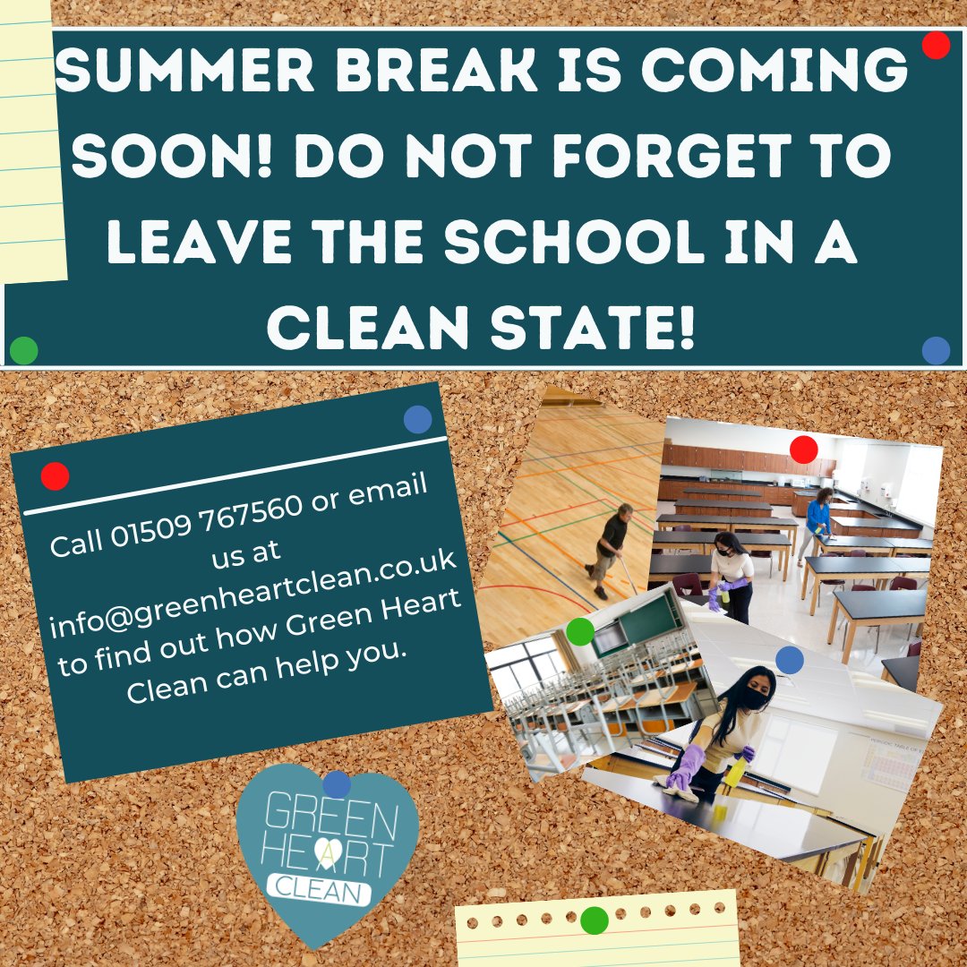 Schools should start thinking about carrying out a proper end of the school year clean soon.

For more on how we can help you , simply visit our website at greenheartclean.co.uk.

#cleaningservice #cleaningcompany #schoolcleaning #summer #deepcleaning #cleaning #ecofriendly