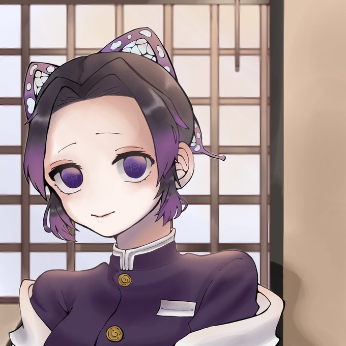 ななこ 👋🏻さんがTwitterに投稿した胡蝶しのぶ(鬼滅の刃)のイラスト。