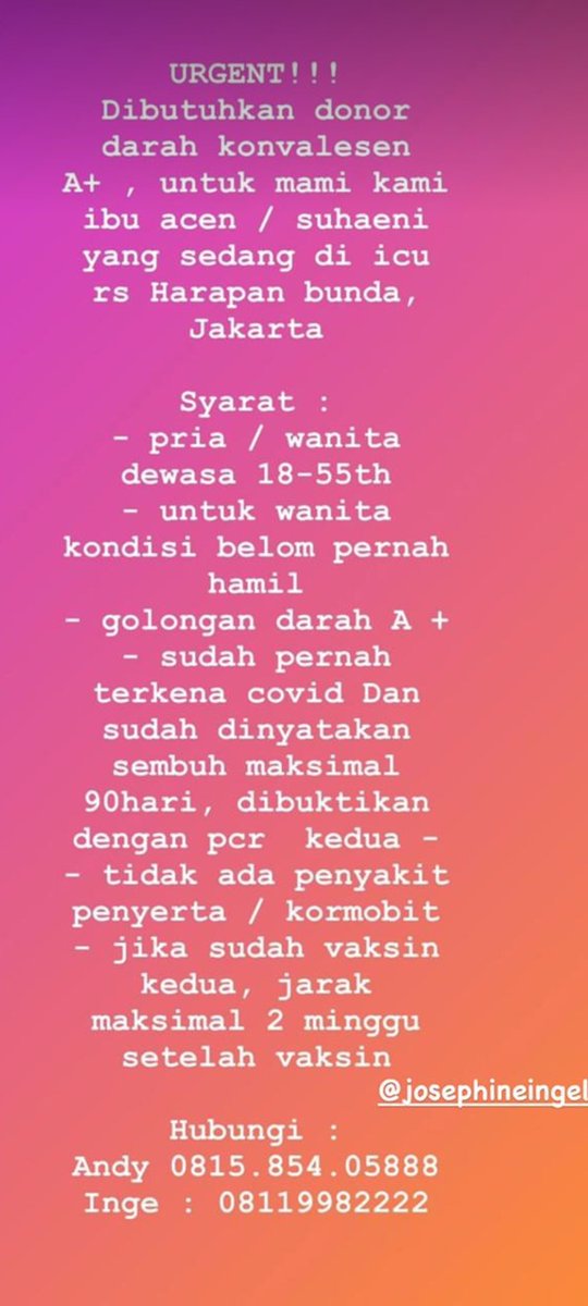pr1lly's tweet photo. Tolong dibantu sebarkan
#plasmakonvalesen #rsharapanbunda 
#covid19 https://t.co/YzPFHsvVLf