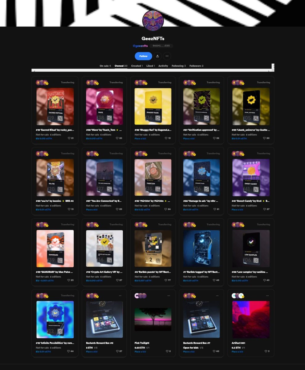 We got the First Buyer of Reward Boxes!

Geeznfts bought two boxes #6 and #7 and thus became the largest collector of our art! Now he or she has 16 cards of Rarible Verif Collab! More details ⬇️

Don't miss your chance as we are ready to raise the price🤩
rarible.com/verifcollab