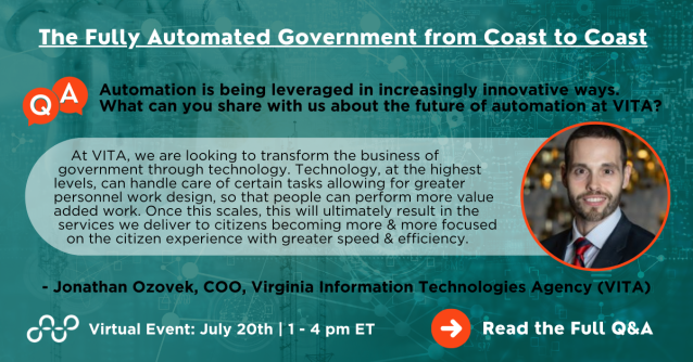 grahamwatt's tweet photo. Virginia IT Agency (VITA) deploys RPA as a Service, viewing it as a critical piece of digital transformation. Read the Q&amp;A. #RPA #Government https://t.co/S2XbjOdS9D https://t.co/vEyBjfkN1c