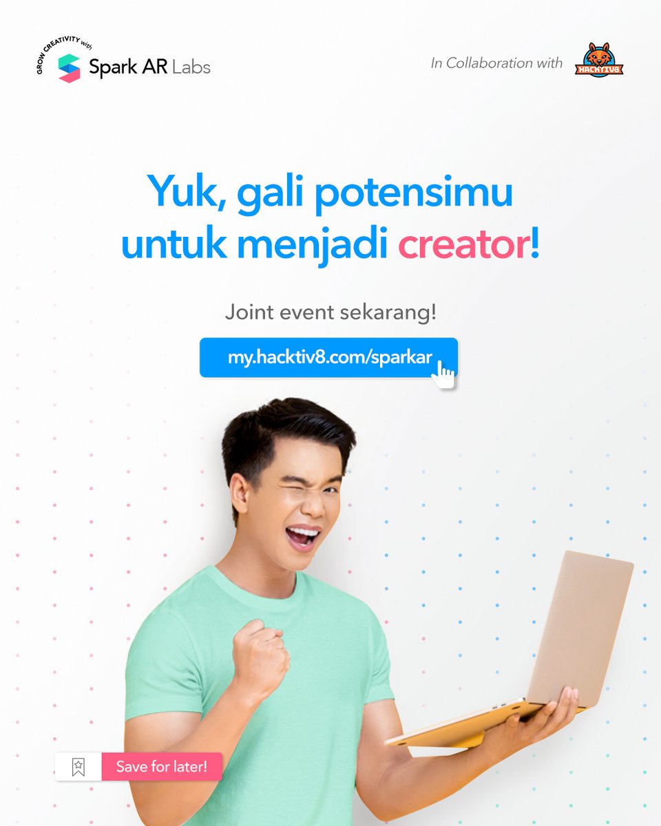 Yuk, gali potensimu untuk menjadi creator dengan join event sekarang melalui my.hacktiv8.com/sparkar

#SayYestoCode #WeAreHacktiv8 

#CreateInnovation #CreateCreativity #CreateImagination #SparkAR #AugmentedReality #AR #Filter #InstaFilter #FilterAR