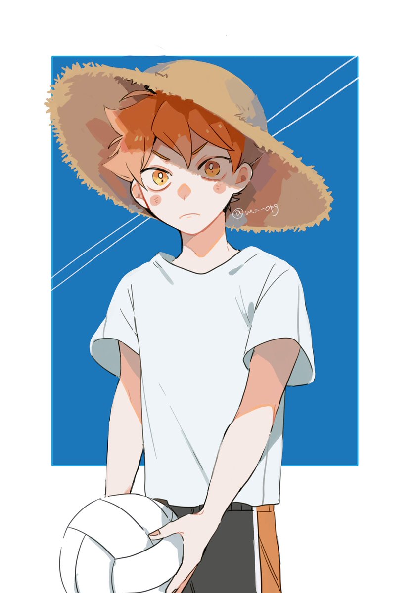 1boy volleyball male focus hat orange hair holding solo  illustration images
