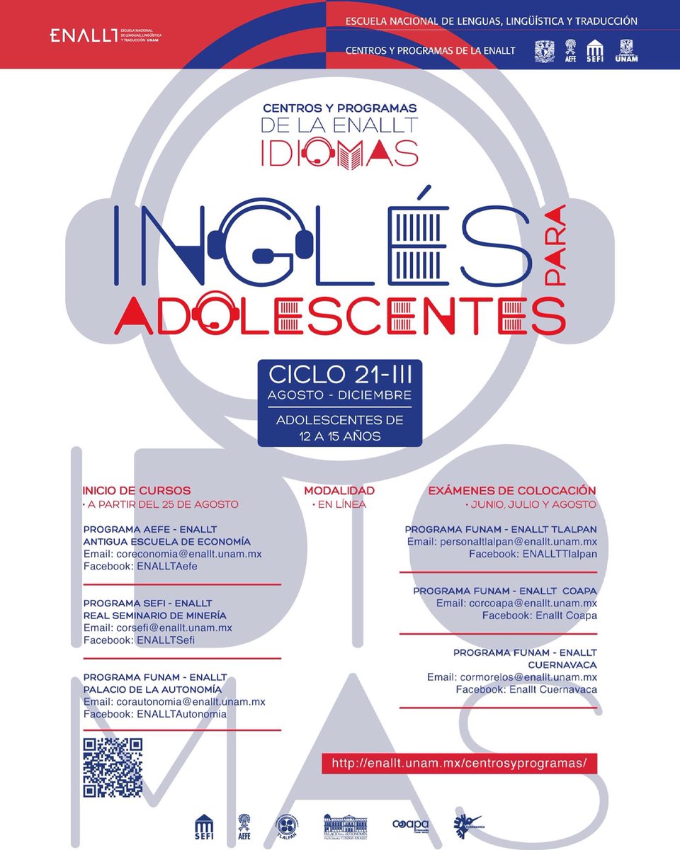 sefiorgmx's tweet photo. Inscríbete en el curso de INGLÉS PARA ADOLESCENTES.
Ciclo 21-III Informes en: corsefi@enallt.unam.mx
#Centrosyprogramas #usacubrebocas😷 https://t.co/EEKQVjnuJ0