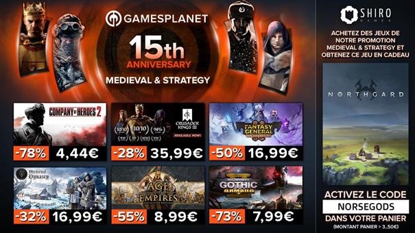 MrAuronTV's tweet photo. Pour les 15 ans de @GamesplanetFR , +400 jeux médieval &amp; strategy sont soldés jusqu'à -85% !

Et avec le code promo NORSEGODS recevez le jeu Northgard GRATUITEMENT !

Rendez vous sur =>
https://t.co/6hd0e0Kw3r

#gamesplanet #Northgard #strategy #medieval https://t.co/AWQJG9mwmF