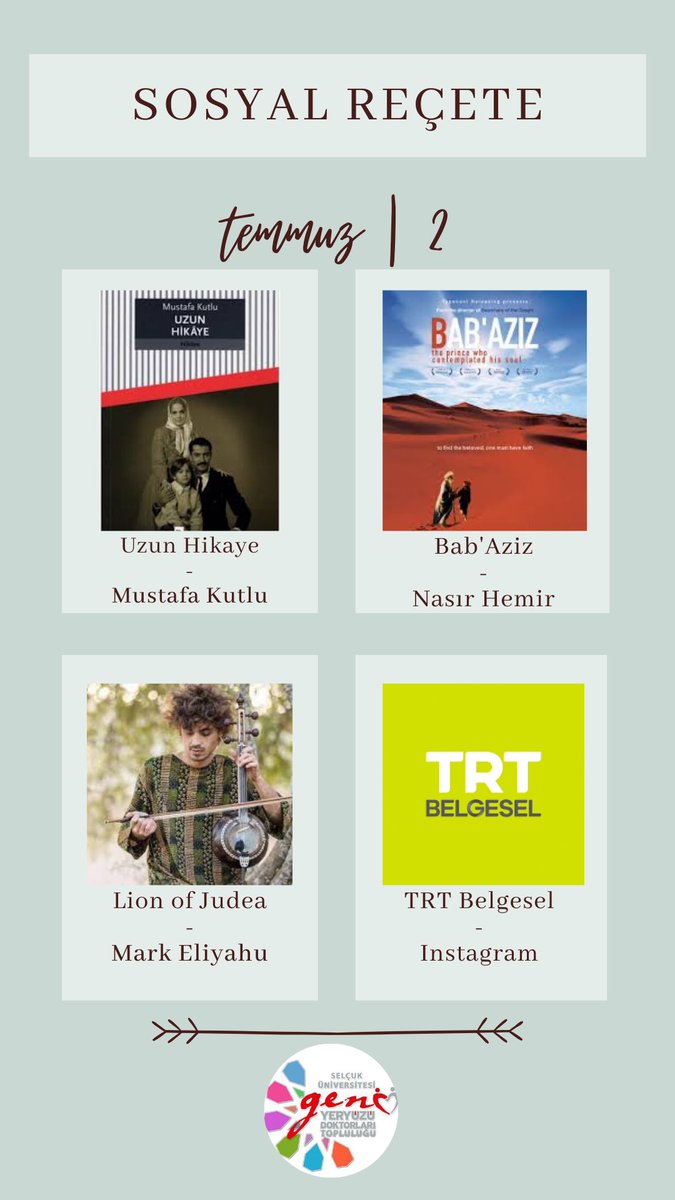 "Sosyal reçetemizde bu hafta"
📚🎬🎶📱