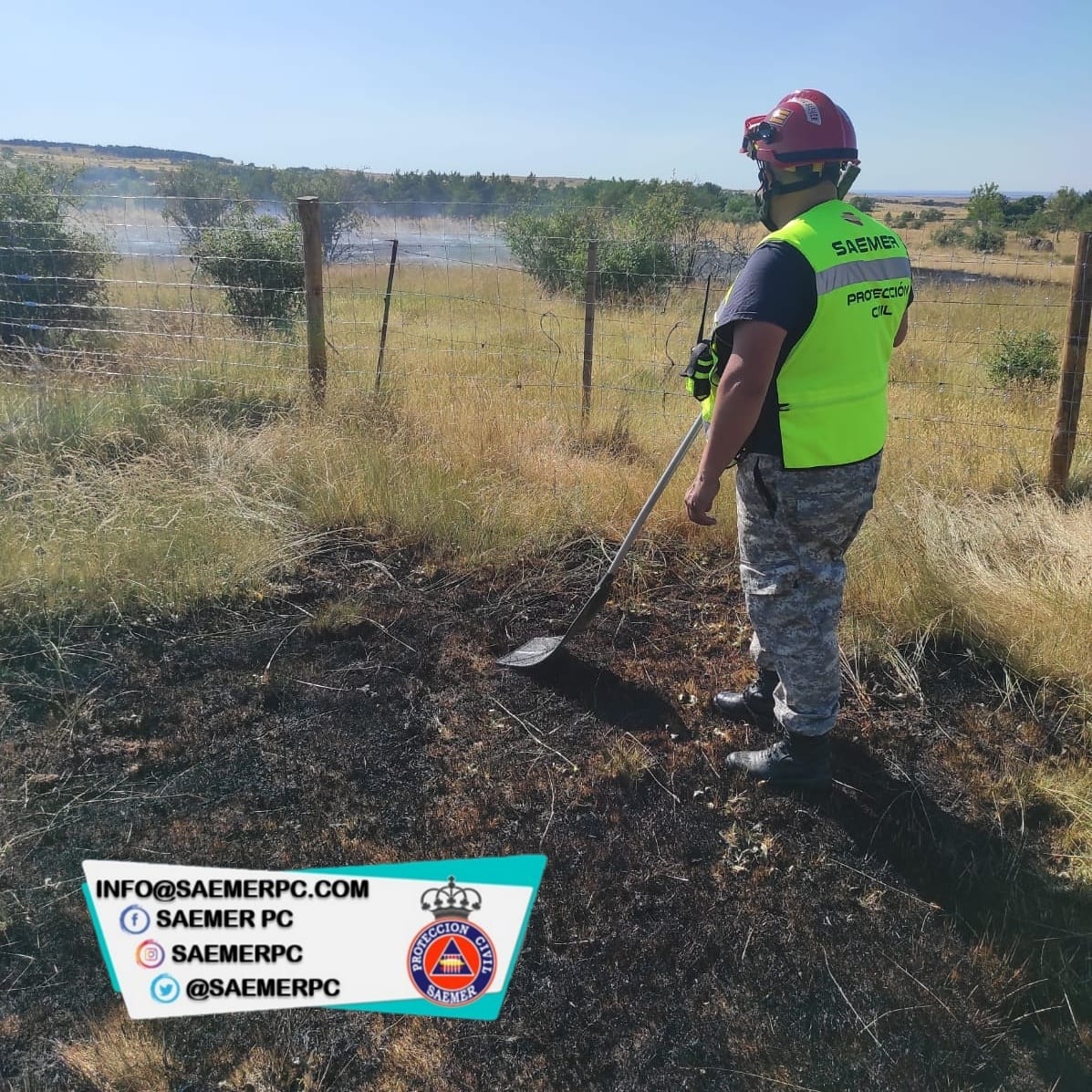 SaemerPc's tweet photo. Tanto ayer, como el jueves anterior en el parque del cementerio de Segovia, nuestros voluntarios colaboraron en la extinción de un incendio, en este caso de pastos, que tuvo lugar en Basardilla
#saemer #saemerpc #proteccioncivil #basardilla #segovia #incendio #juntacastillayleon https://t.co/2QjPJCU2YU