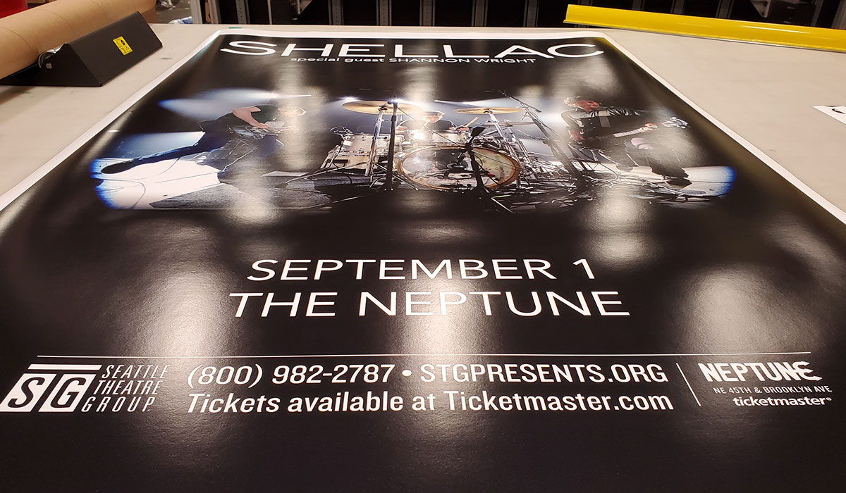 UnitedRepro's tweet photo. How awesome is it to see concert posters rolling through the shop for #NeptuneSeattle today? We’re giddy and so glad to have you back @stgpresents! #printlocal #concertsareback #largeformat #posterprinting https://t.co/SinTpZGYKy