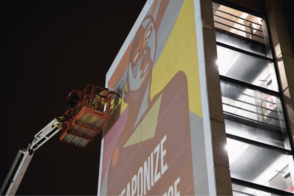 CityOfIowaCity's tweet photo. Some progress is being made on the Oracles of Iowa City, a mural project conceived by @publicspace1 and the Center for Afrofuturist Studies. This project  was awarded funds through the City's Public Art Program. 

Learn more: https://t.co/YopTvqSa6T https://t.co/5MBdidMmKx
