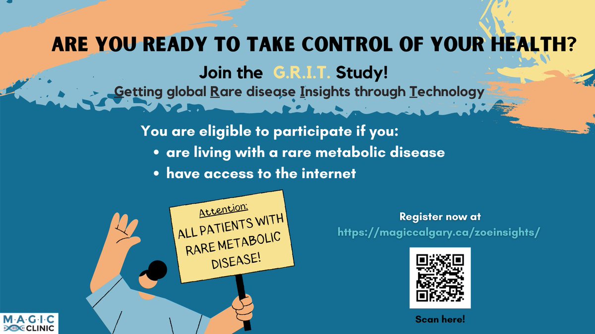 RareRevolutionM's tweet photo. Are you living with a rare metabolic disorder? It’s time to take control of your health! Help us in Getting global Rare disease Insights through Technology! Join the #GRITstudy now. Scan the QR code or go to: https://t.co/5IQ05V6vdd 
 #clinicaltrial #patientoutcomes https://t.co/UswLICyrr6