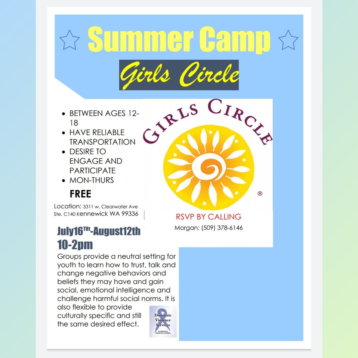 REELprevention's tweet photo. Our second round of Summer Camps is right around the corner!
Call to reserve a spot!
¡Nuestra segunda ronda de campamentos de verano está a la vuelta de la esquina!
¡Llame para reservar un lugar!
#reelprevention #dvsbf https://t.co/6YYCJ15Xpa