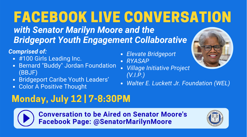 SenatorMooreCT's tweet image. Monday at 7 p.m., I will be joined by the #Bridgeport Youth Engagement Collaborative to hear about programs that will become available for youth through secured state funding. Come learn about the amazing work these programs do and how you can benefit from them.