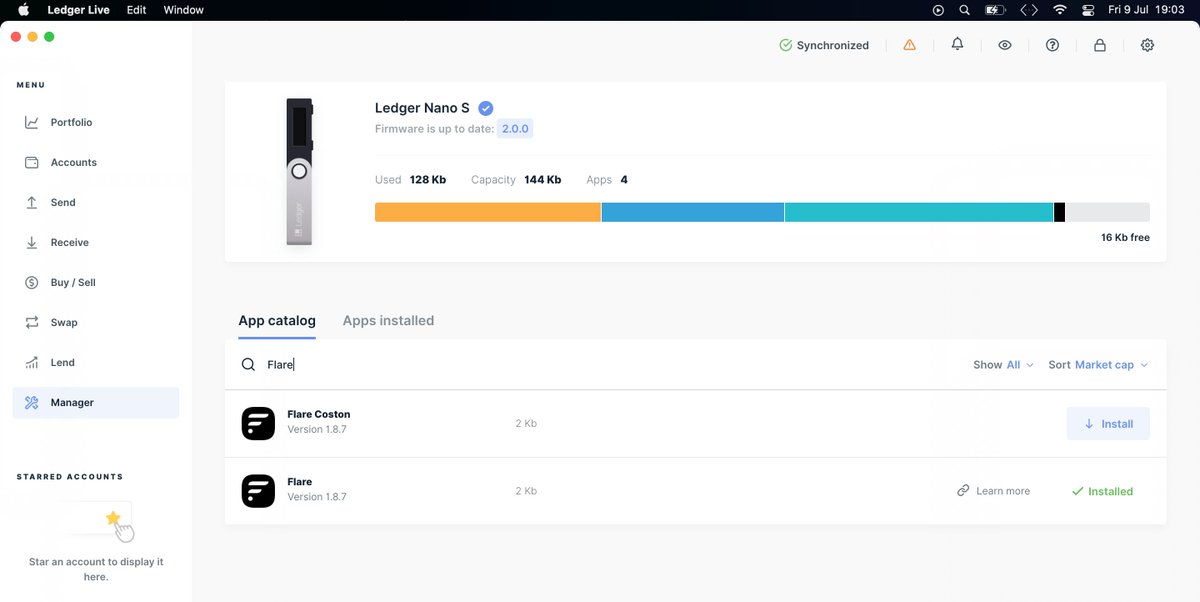 CommunityFlare's tweet photo. @Ledger You can install the @FlareNetworks app on a @Ledger via Ledger Live.

Be sure to update you're device to the latest firmware first! (For a Ledger Nano S, that's 2.0.0) https://t.co/z5m0g9toWc